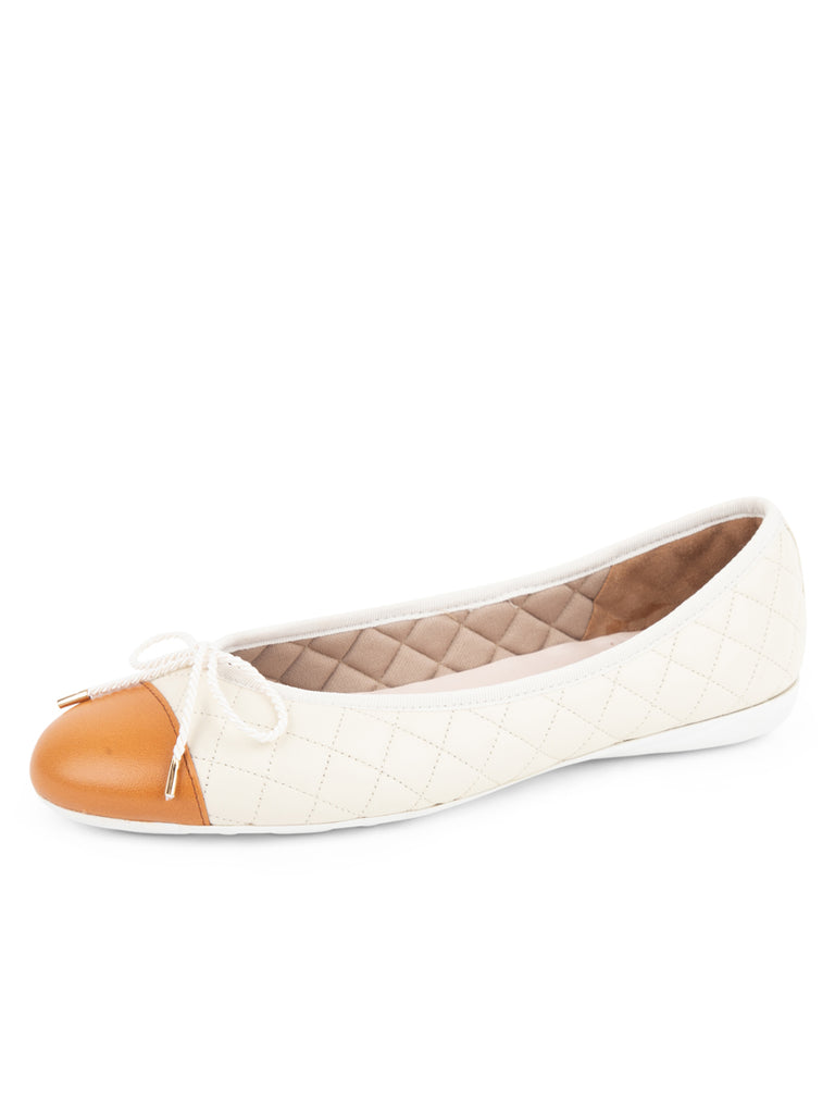 Paul Mayer Women's Best Quilted Leather Ballet Flat in Cognac/Cream